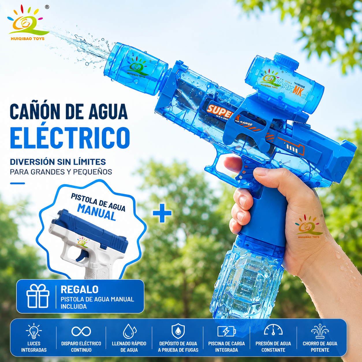 AquaBattleX™ Pistola de Agua Eléctrica Recargable con Luces LED | HydroJet Alta Presión para Niños y Adultos