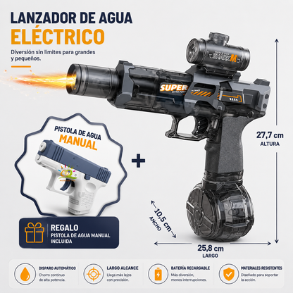 AquaBattleX™ Pistola de Agua Eléctrica Recargable con Luces LED | HydroJet Alta Presión para Niños y Adultos
