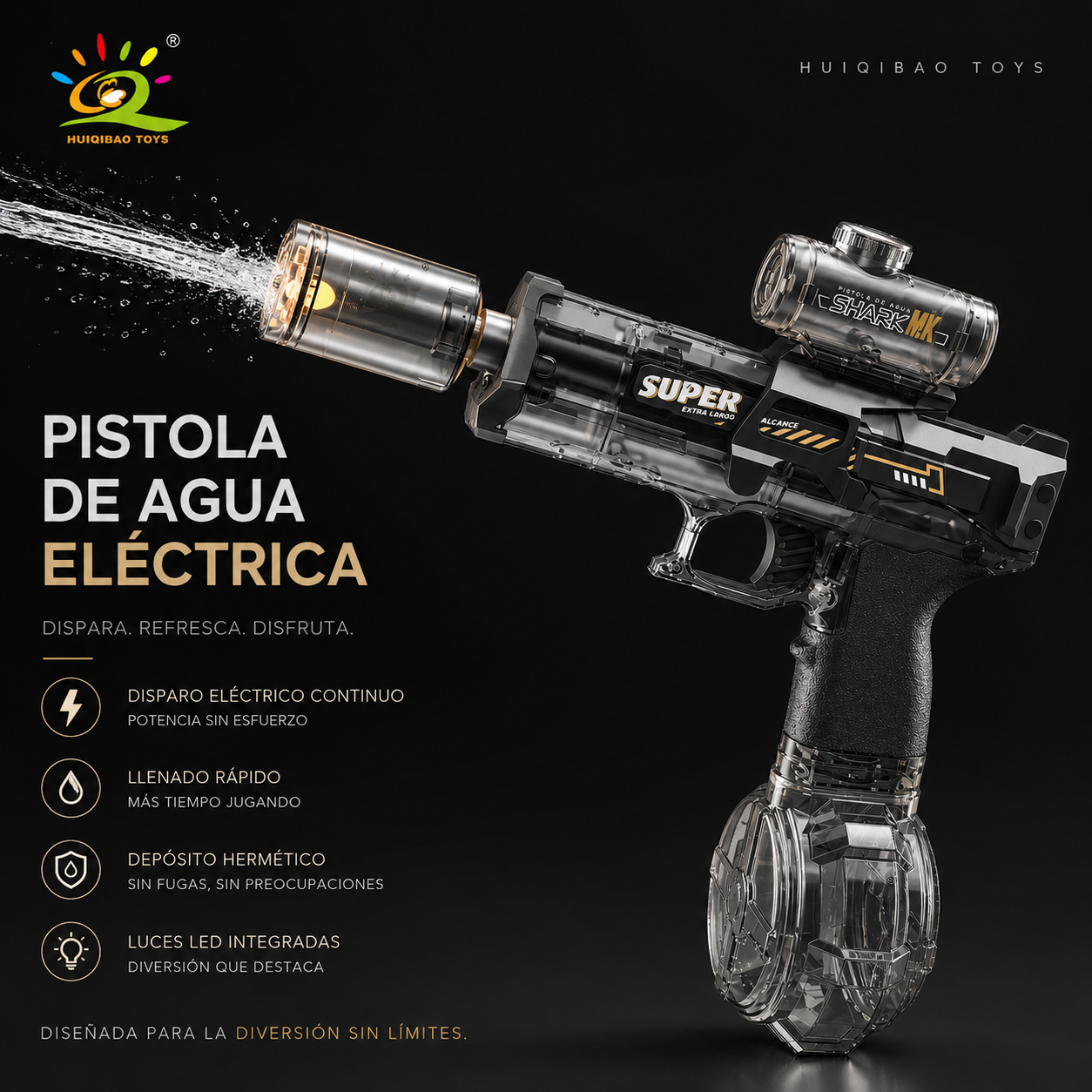 AquaBattleX™ Pistola de Agua Eléctrica Recargable con Luces LED | HydroJet Alta Presión para Niños y Adultos