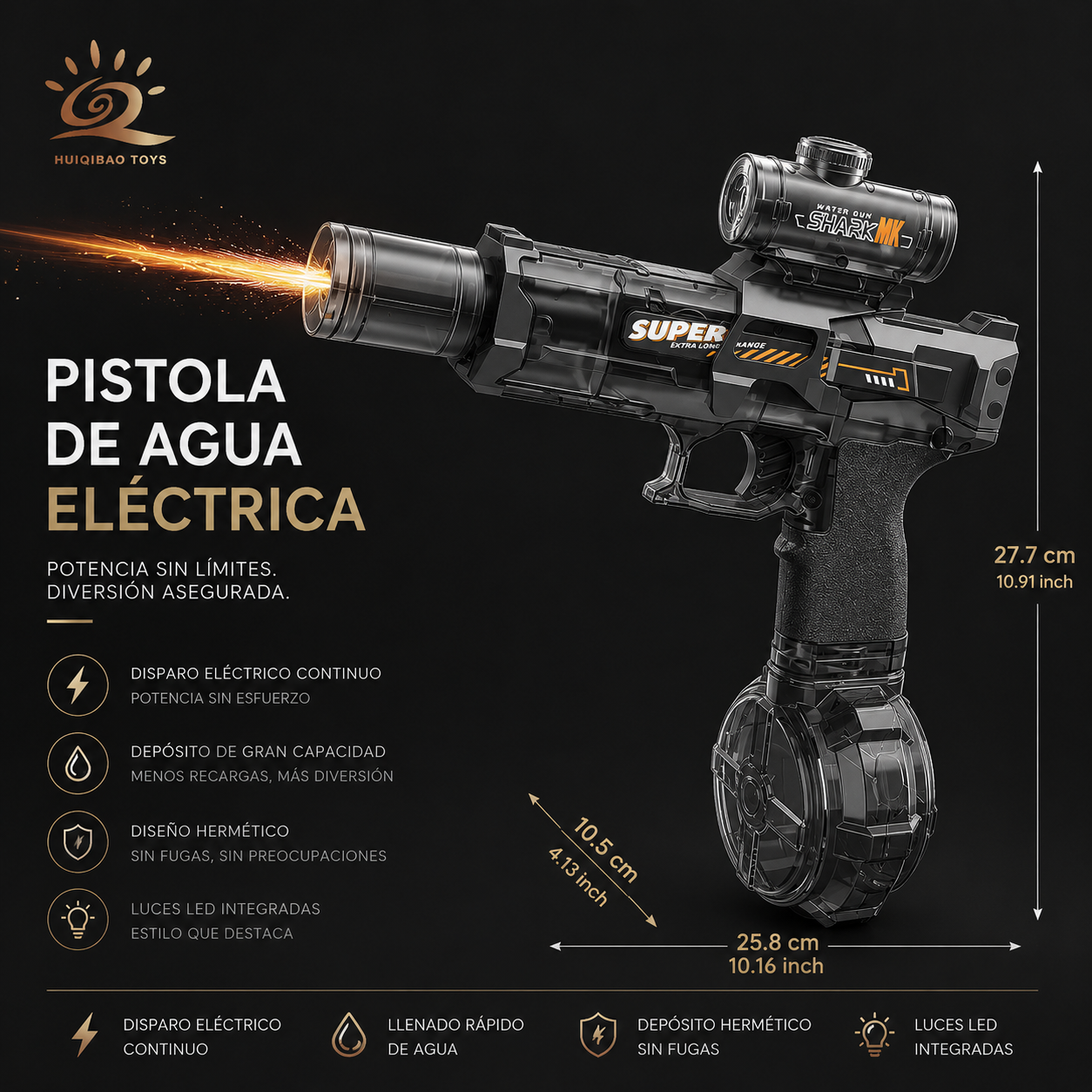 AquaBattleX™ Pistola de Agua Eléctrica Recargable con Luces LED | HydroJet Alta Presión para Niños y Adultos