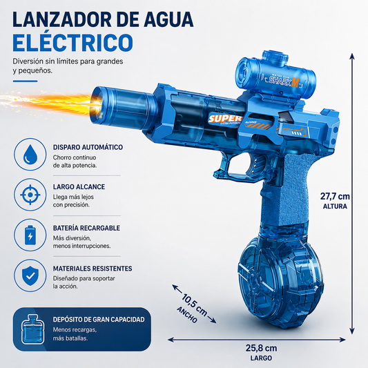 AquaBattleX™ Pistola de Agua Eléctrica Recargable con Luces LED | HydroJet Alta Presión para Niños y Adultos
